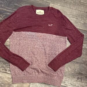 Hollister Men's Two-Tone Maroon Lightweight Sweater